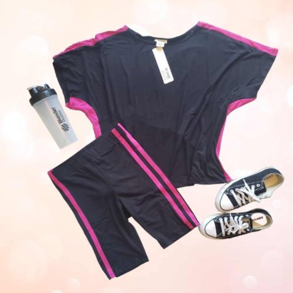 Women's Varsity Striped Top and Bike Short Set